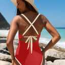 popvil Women One Piece Swimsuit 2026 Tummy Control Sexy Cutout Neon Color Block Bathing Suit Slimming Adjustable Swimwear (Red, XL)