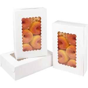 qiqee 9x6x2.5 Inch White Cookie Box with Window 15Pcs Pastry Macaron Bakery Box For Packaging