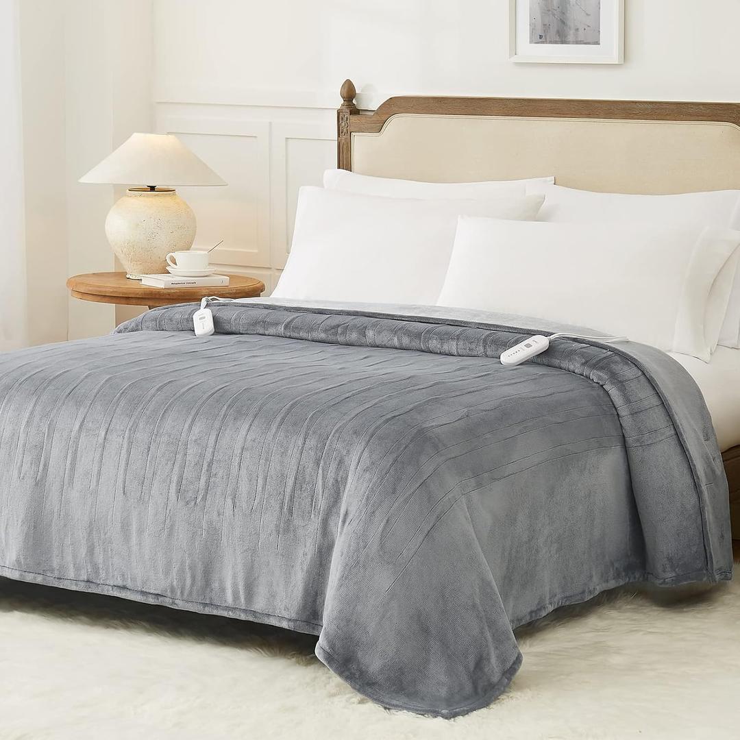 Homemate Heated Electric Blanket Dual Controller,10 Hours Auto Off,5 Heating Levels Fast Heating,Double Flannel Soft and Comfortable,Machine Washable,ETL Certified(Queen Size 84"x 90" Grey)