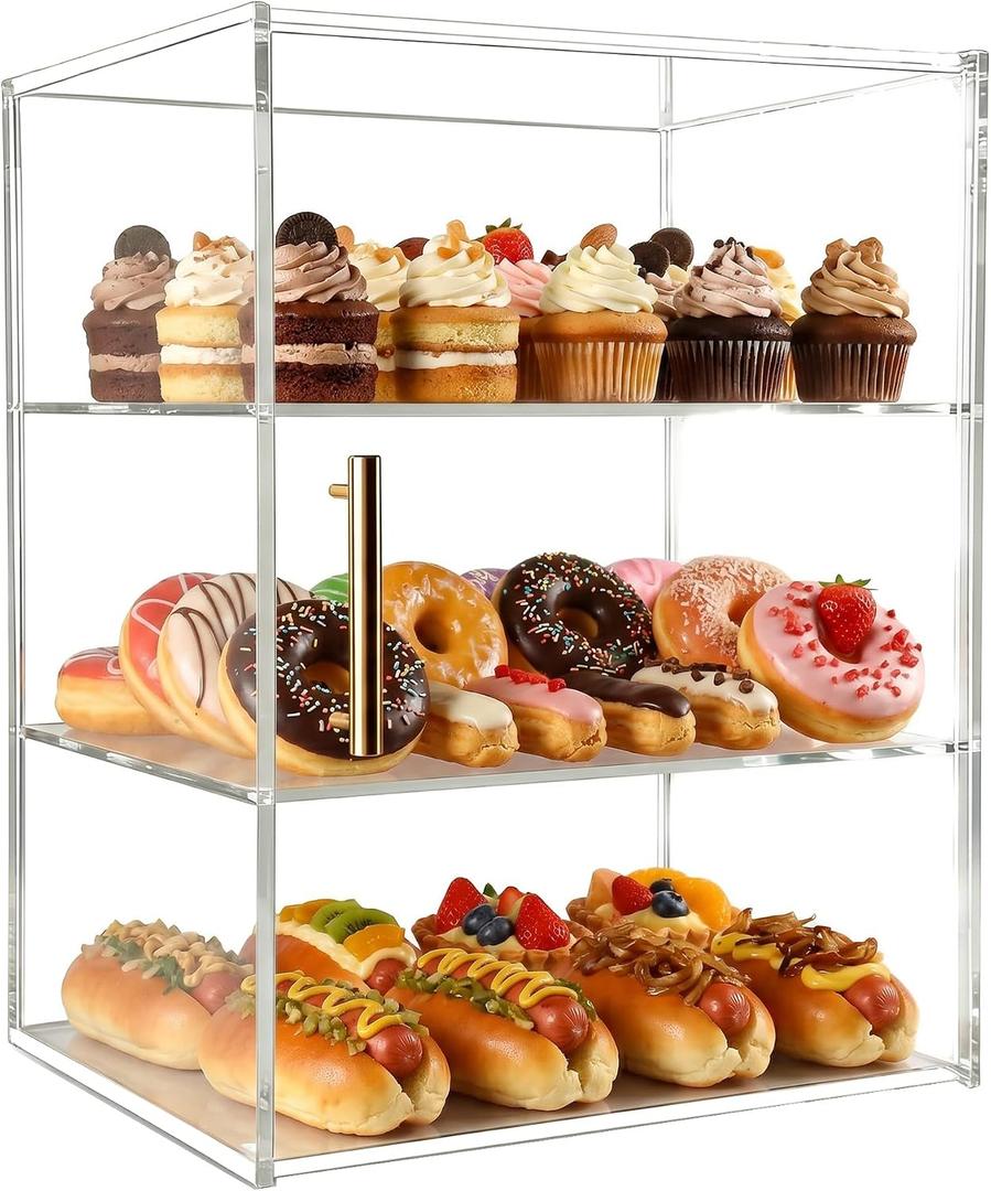 3-Tier Pastry Display Case, Acrylic Bakery Display Case