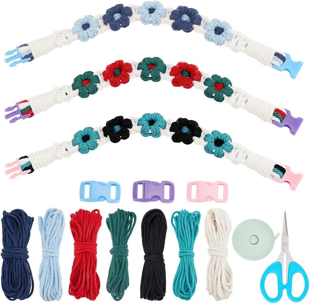 WEBEEDY 3 Sets DIY Macrame Pet Collar Kit for Adult Beginners,Macrame Dog Cat Flower Collar Making Kit with Cotton Cord and Instruction,Handmade Pet Christmas Costume DIY Personalized Pet Collar