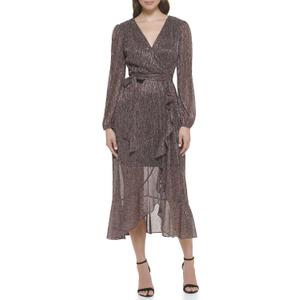 Kensie Womens Balloon Sleeve Tie Waist Midi Dress (16, Rose Gold)