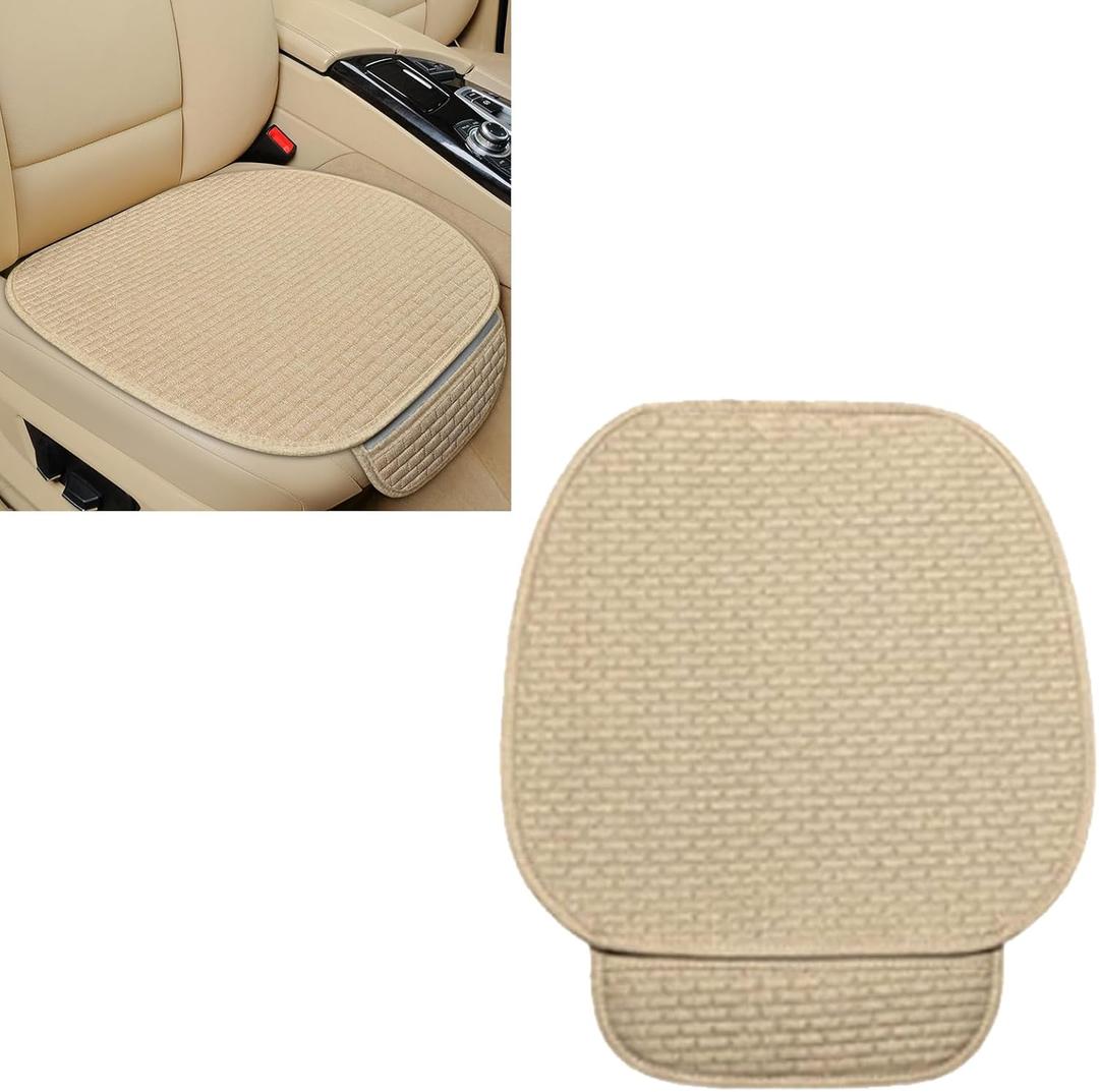 2 PCS Car Seat Cushion Covers, Car Seat Cover Pad Front Bottom Protector Mat with Storage Pocket, Breathable Comfortable Auto Front Cushion Pad Mat for Most Vehicle and Office Accessories(Beige)