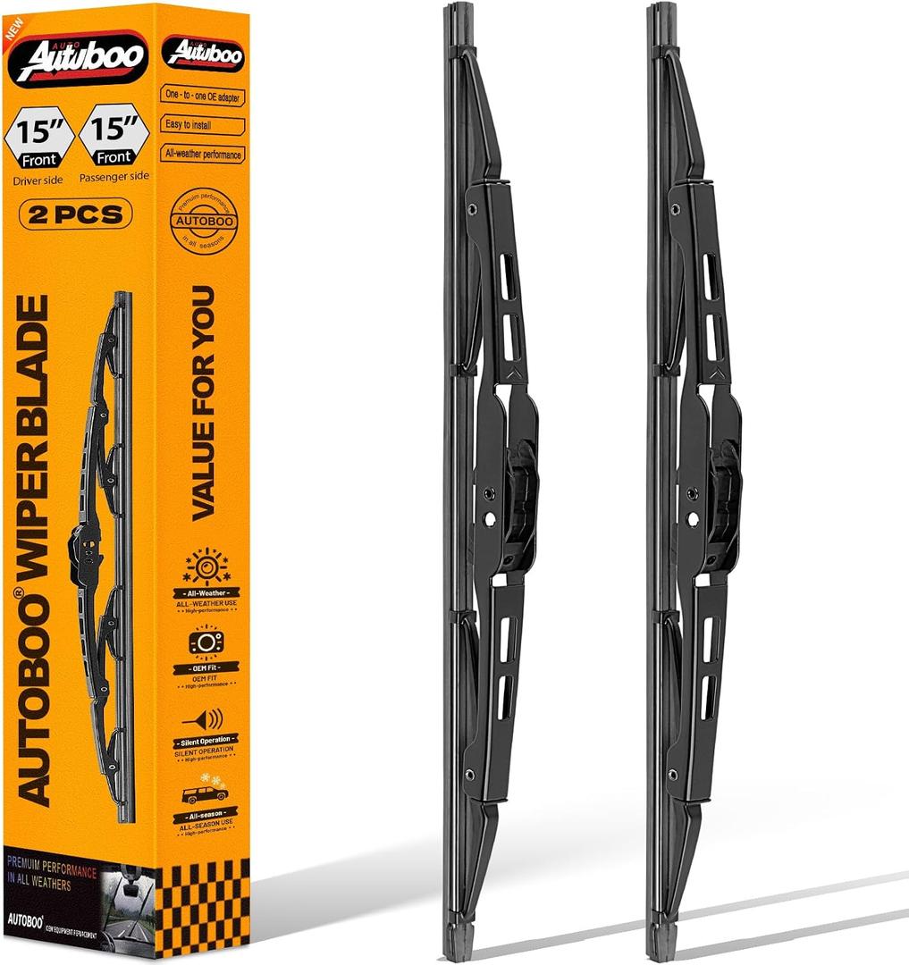 AUTOBOO 15"+15" Wiper Blades Replacement for Jeep Wrangler Front Windshield wipers 2007-2017- Original Factory Quality (Pack of 2)
