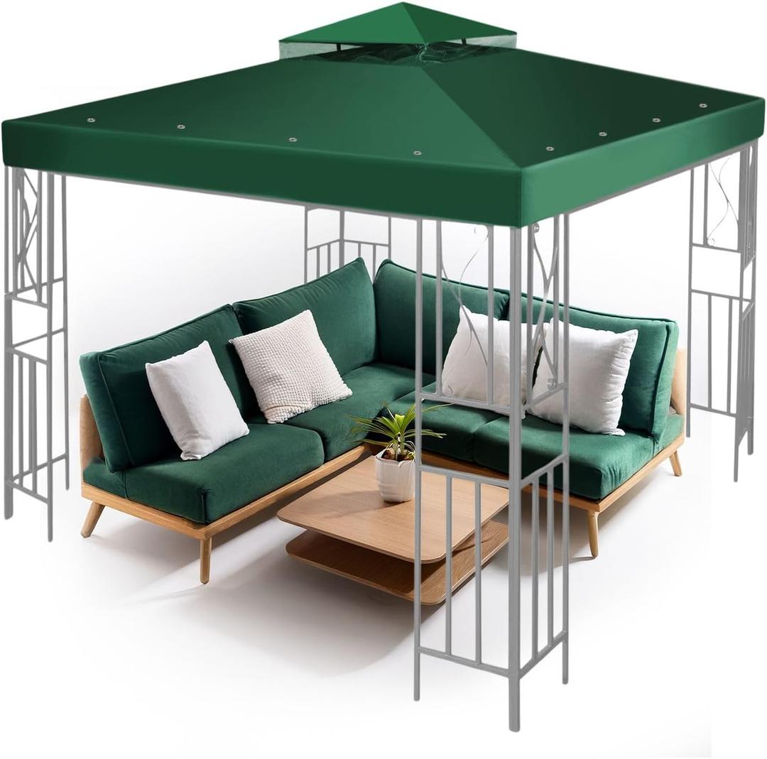 Flexzion 8x8 Gazebo Canopy Replacement Top Waterproof Cover - Outdoor Gazebo Canopy Cover - Double Tier UV30 Cover for Canopies, Garden, Patio, Yard Tent (Green)
