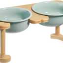 Elevated Ceramic Dog Bowls, Raised Dog Bowl with Anti-Slip Stand, Pet Feeding Dishes for Medium Sized Dogs, Modern Pet Feeder Bowl, Dog Food & Water Bowl Set (6.3" Tall-28oz-Light Green)