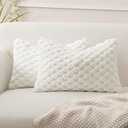 MIULEE White Faux Fur Lumbar Decorative Throw Pillow Covers 12x20 Inch Set of 2 Super Soft Cozy Plush Cushion Cases Luxury Fluffy Pillowcases for Sofa Couch Bed Living Room