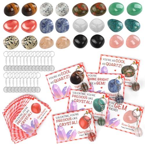 JXVICT Valentines Day Cards for Kids Classroom School, 24 Pack Valentine Exchange Cards with Crystals & Keychain Bulk, Valentines Day Gifts for Boys Girls Toddlers Class Party Favors (#1)