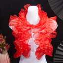 GORGECRAFT 5 Yards Red Lace Ribbon Organza Fabric Ruffle Pleated Trim 4.72 Inch Width Retro Tulle Chiffon Trimmings Edge Pearl Beads Applique Border for Sewing Dress Costume Decoration DIY Crafts