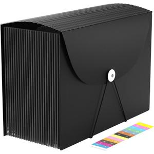24 Pockets Expanding File Folder, Accordion File Organizer, Document Organizer Letter Size, Expandable Filing Box, Special Designed for Portable Use, Accordion Folders, Plastic (Black)