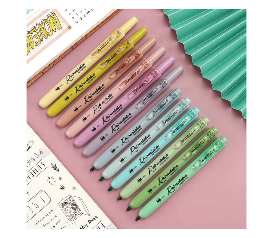 WRITECH Retractable Highlighters Assorted Colors: Chisel Tip Click Aesthetic Highlighter Marker Pens Pack Multi Colored Ink No Bleed Smear for Highlighting Journaling (12ct Neutral)