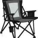 Camping Chair Portable Folding Lawn Chair Comfortable Hard Arm Sturdy for Family Camp, Outdoor, Sports, Beach, Travel, Support 400 lbs, Black&Grey