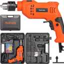 4.5Amp 1/2-inch Corded Impact Drill Hammer Drill with 105pcs Accessories, Variable Speed 0-3000, Hammer and Drill 2 Functions in 1, 360Rotating Handle, Depth Gauge, Carrying Case Included