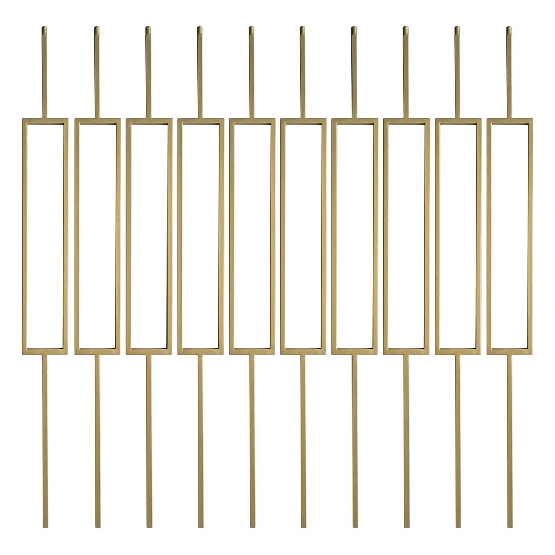 44" Brass Gold Wrought Iron Rectangle Balusters for Staircase Interior, 1/2" Square Hollow Iron Spindles, Decorative Stair Railing, Pack of 10