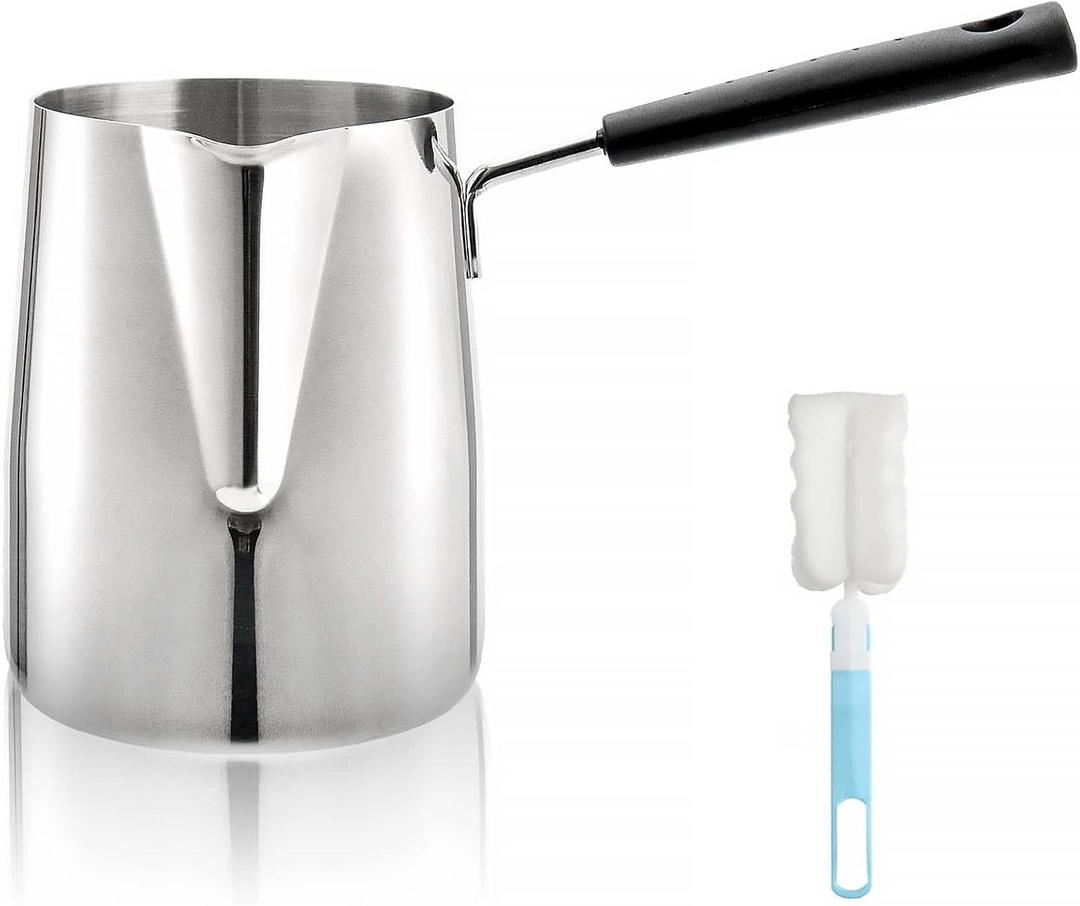 Dicunoy Milk Butter Warmer Pot, 1qt Turkish Coffee Pot with Spout, Large Stovetop Melting Boiling Cezve Ibrik Briki Greek Arabic Coffee Maker for Chocolate Heating, Camping, 18/8 Stainless Steel