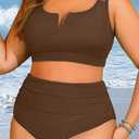 Yonique Women Plus Size High Waisted Bikini - Ribbed Two Piece Swimsuit Tummy Control Bathing Suit V-Wired 2026 Swimwear, 16 Plus