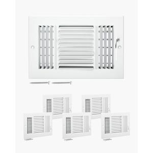 VEVOR 6 x 10 Inch Air Vent Covers, 6-Pack Return Air Vent Cover, HVAC 3-Direction Iron Vent Grilles for Wall & Ceiling, Rustproof Anti-Peeling Air Vents Deflector Adjustable with Metal Damper, White