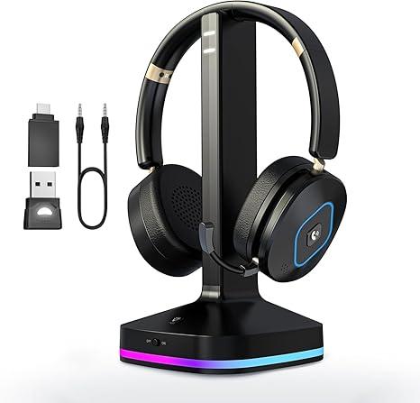 Earbay Wireless Headset with Mic for Work, V6.0 Bluetooth Headset with Microphone (Noise Cancelling & Mute), Wireless Headphones with RGB Charging Dock for Work from Home/Office/PC/Call Center/Laptop