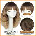 Lativ Blonde Wig With Bangs Short Wavy Curly Ombre Wig with Dark Roots Synthetic Heat Resistant Bob Wigs for Women Daily Party Use 14 Inches