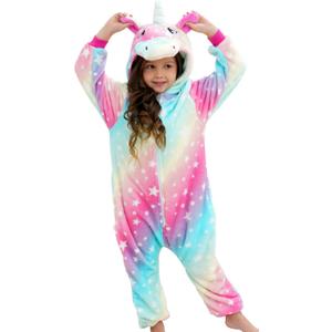 CHETOSHO Girls Unicorn Onesie Hooded Animal Costume for Girls (4-5T, Oblique Stripe Starry Pink Blue)