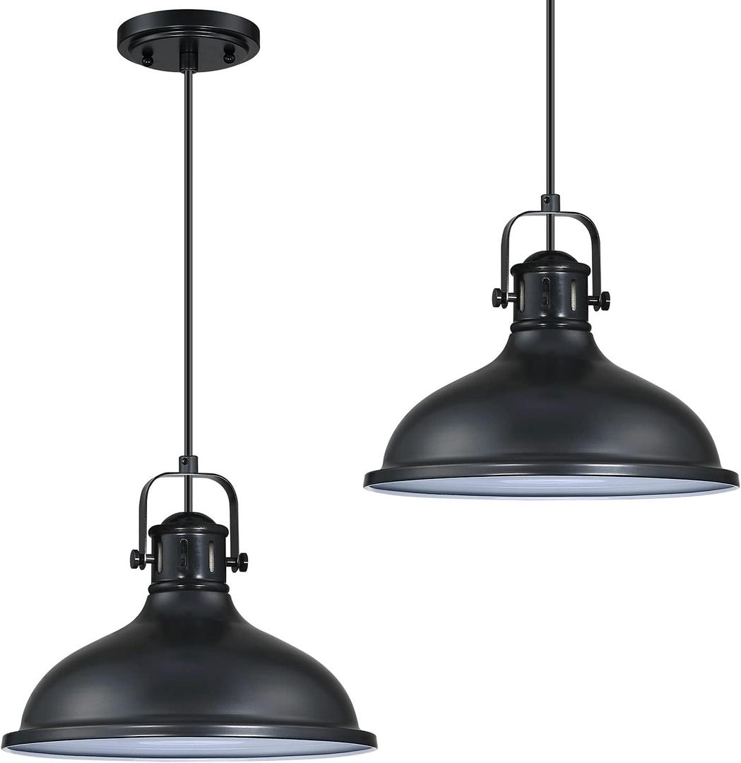 12" Black Dome Metal Farmhouse Pendant Light 2 Pack E26 Base UL Certified