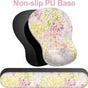 Ergonomic Mouse Pad with Wrist Rest and Keyboard Wrist Rest, Gel Mousepad and Wrist Rest for Computer Keyboard, Pain Relief, Non-Slip PU Base, Mouse Pad Wrist Support for Gaming, Pink Yellow Flowers