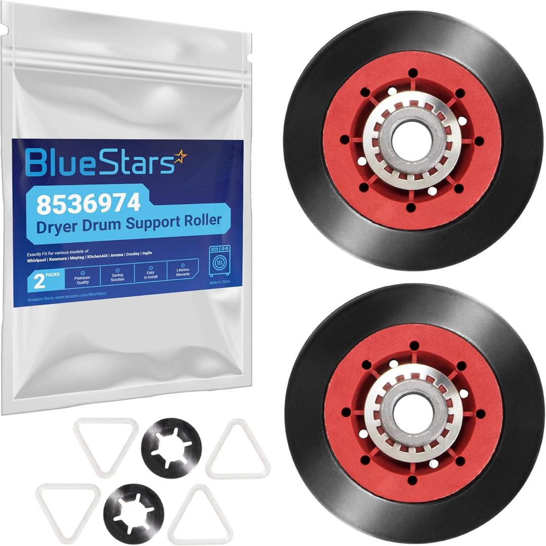 BlueStars Ultra Durable 8536974 Dryer Drum Support Roller  Compatible with Whirlpool Kenmore Maytag Dryers - Replaces 8536973 W10314171 W10314173 WPW10314173 PS11752609 - PACK OF 2