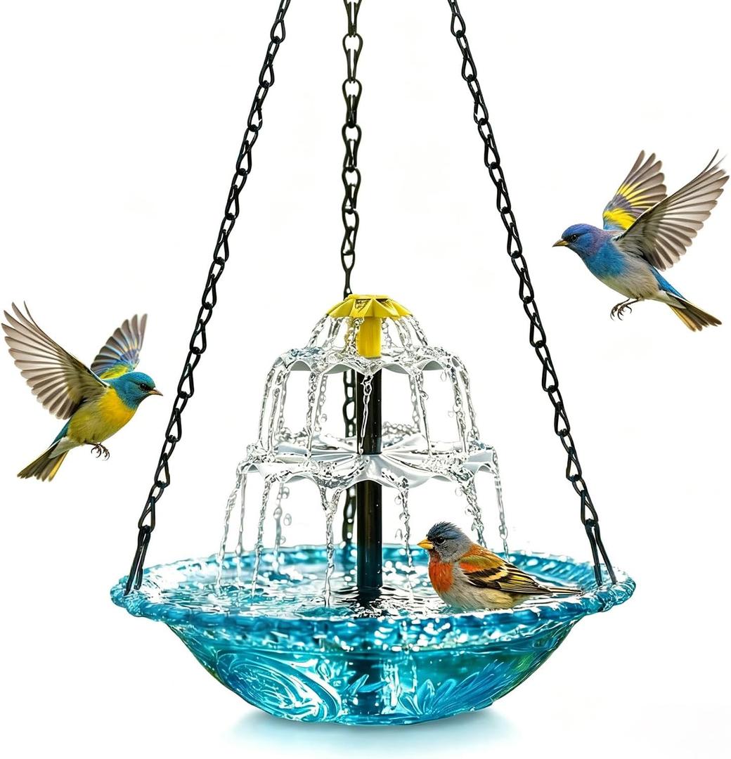 Solar Cascade Hanging Bird Bath Fountain 2026, Outdoor Large Humming Birds Hanging Water Fountains, Solar Powered Baths with Shower Bowl for Outdoors Garden Patio Backyard Lawn Decor (Blue)