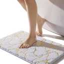 QJHOMO Marble Bathroom Rug White and Gold Decor Bathroom Rugs Non Slip Bath Mat Super Absorbent Microfiber Plush Bathmat Machine Washable Floor Carpet for Tub, Shower, Bedroom 16"x24"