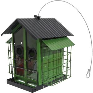 Durability Metal Outdoor Bird Feeders Double Roof Weather Resistant Feeders for Backyard Garden Birdwatching