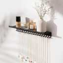Necklace Holder Wall Hanging Organizer: Wall Mounted Jewelry Shelf with 56 Hooks and Tray, Display Hanger for Kids, Girls and Women, Black & Metal