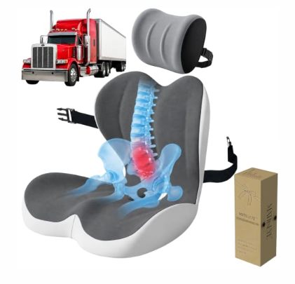 Truck Seat Cushion Set with Headrest for Long Haul Drivers, Memory Foam