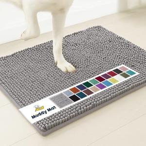 Muddy Mat® | Super Absorbent Door Mat Indoor, Microfiber Quick Dry Chenille Entryway Rug, Non-Slip Front Door Mat, Indoor Mats for Entryway, Machine Washable Pet Rug, Grey 28"x18"