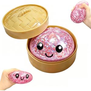 Glitter Dumpling, Glitter Dumpling Squishy Box, Dumplings Squishy, Anxiety Relief Fidget, Soft Squeeze Decompression Dough (Pink)