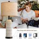 OYEARS 26.5" Bedside Table Lamps Set of 2, Farmhouse Table Lamp with USB A+C Charging Ports,Vintage Nightstand Lamp for Bedrooms and Living Rooms, Retro Resin End Table Lamp with Linen Shade,Black