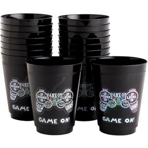 BLUE PANDA 16 Pack Plastic Video Game Cups for Kids - Gaming Party Favors for Birthday Supplies and Gamer Birthday Party Decorations (16 Oz Gamer Cups)