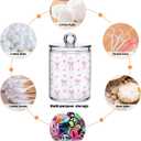 Gredecor 2 Pack Qtip Holder Clear Aesthetic Pink Ribbon Bow Apothecary Jars with Lids Acrylic Bathroom Jars Vanity Countertop Canister Storage Organizer for Cotton Ball,Swabs,Pads,Floss