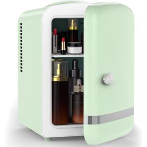 Electactic Mini Fridge for Bedroom, 4L/6 Cans Small Cosmetic Fridge for Skincare, Makeup, Medicine & Beverage, Portable Desk Fridge Cooler and Warmer for Kids, Car, Office, Dorm, Green