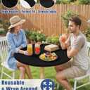Moosfor Round Spandex Tablecloth, Elastic Fitted Waterproof Tablecloths for 45"-56" Tables, Stretch Washable Picnic Table Cover for Camping, Dining, Indoor and Outdoor, Black