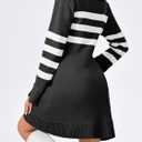 Saodimallsu Womens Striped Sweater Dress V Neck Collared Long Sleeve Slim Fit Ribbed Knit Trendy Mini Dresses (Large, Black)