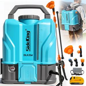 SideKing 5.2 Gallon Battery Powered Backpack Sprayer, 120 PSI Powerful Electric Sprayer Compatible with DeWalt 20V Battery, Max 1.0 GPM, 5 Nozzles & 2 Spray Wands for Lawn, Yard, Weed & Pest Control