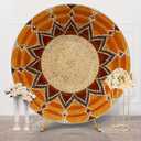 TTshouse Ethiopian Basket Pattern Round Holiday Backdrop Transnational Habesha Handmade Circle Cover Africa Ethiopia Background for Birthday Baby Shower Wedding Party Decorations (Style B, 6.5 FT)