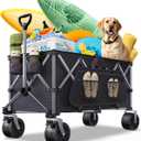 Collapsible Wagon, 440lbs Foldable Wagons Carts with Big Wheels, Heavy Duty Folding Wagon for Beach/Garden/Camping/Grocery-Ink Black