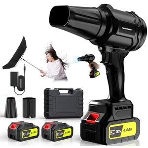Cordless Leaf Blower, 980,000 RPM Handheld Leaf Blower with 2 X 4.0Ah Batteries & Charger, Lightweight Leaf Blowers for Patio Cleaning, Lawn Care, Leaves, Dust - Dark