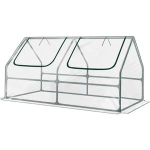 Aoodor 6 x 3 x 3 ft Mini Greenhouse with 2 Zipper Doors, Water-Resistant, UV-Protected for Flowers, Vegetables, and Herbs, Transparent