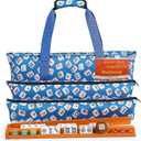 American Mahjong Tile Set, 166 White Tiles & 4 All-in-One Wooden Racks with Pushers, Mah Jongg Game Sets with Blue Mahjong-Themed Carrying Bag