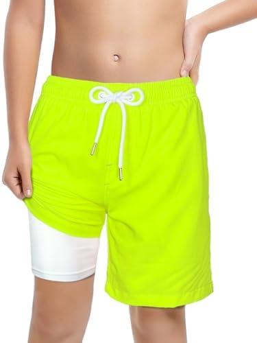 LUCOWEE Boys Swim Trunks Soft Boxers Lined no Chafe Swimsuit Bathing Shorts Sandless Quick Dry UPF 50+ Functional Drawstring, Fluorescent Lime, XL