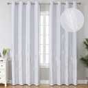 Estelar Textiler Greyish White Room Darkening Curtains 84 Inches Long Silver Palm Tree Pattern Light Filtering Window Curtain Drapes for Bedroom and Living Room, 52Wx84L, 2 Drapes