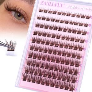 Self Adhesive Eyelashes Brown Self Adhesive Lash Clusters Natural No Glue Lashes Dark Brown Eyelash Extensions Pre-glued Eyelash Clusters Wispy Press on Individual Lashes 8-16mm by ZANLUFLY