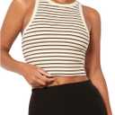 MakeMeChic Women's Striped Crew Neck Crop Tops Sleeveless Fitted Summer Tank (XL)